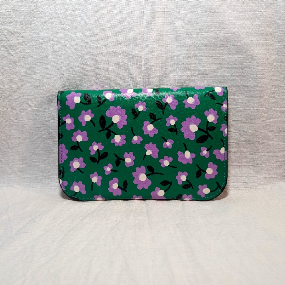 NWOT Kate Spade Molly Party Green Clutch - ditsy purple floral leather wallet - Picture 5 of 11